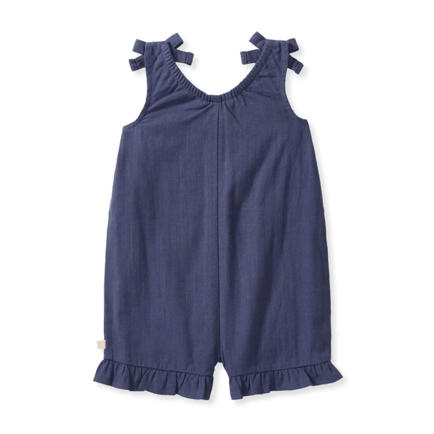 Organic Check Gauze Blue Girl Romper - Blue Smoke