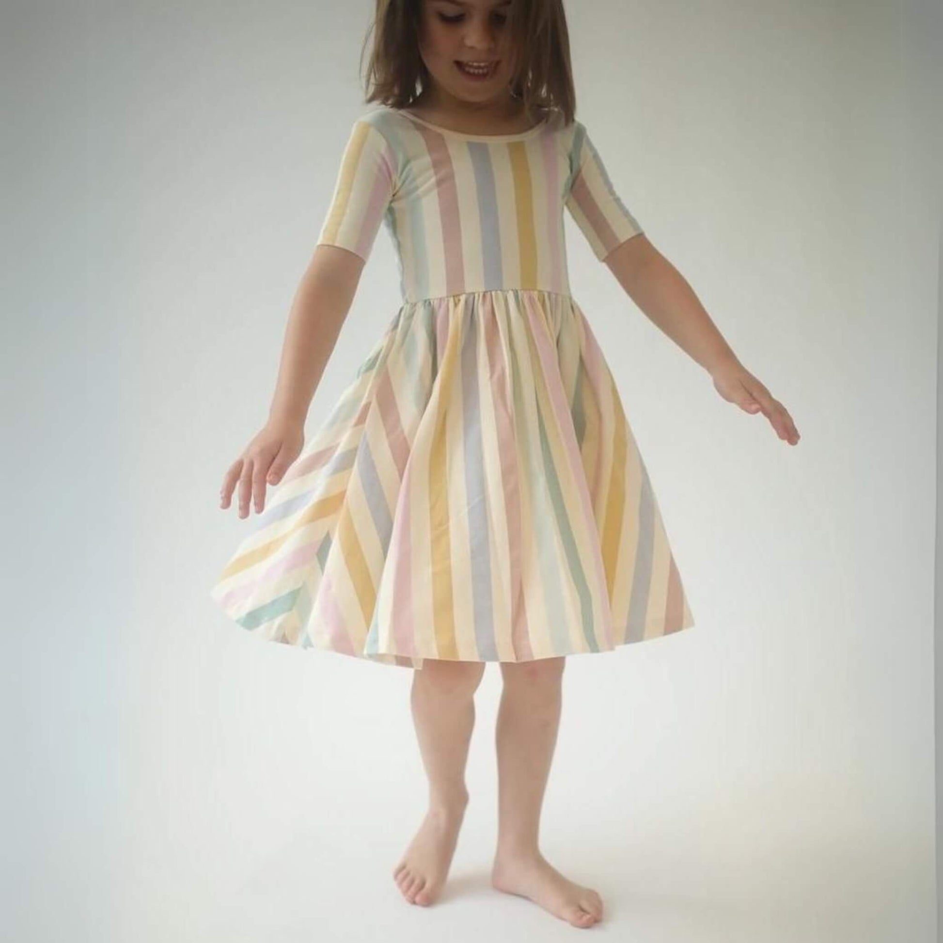Organic Cotton Short Sleeve Twirl Dress - Pastel Stripes Young Eden Organic Cotton Short Sleeve Twirl Dress - Pastel Stripes Young Eden