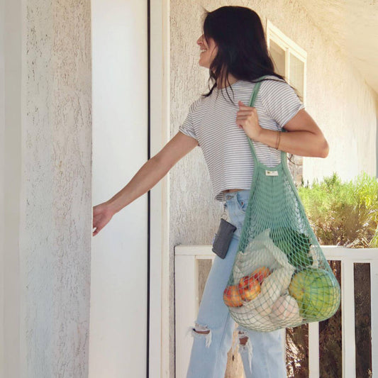 Organic Cotton "One Tripper" Reusable Mesh Market Bag - Sage Green