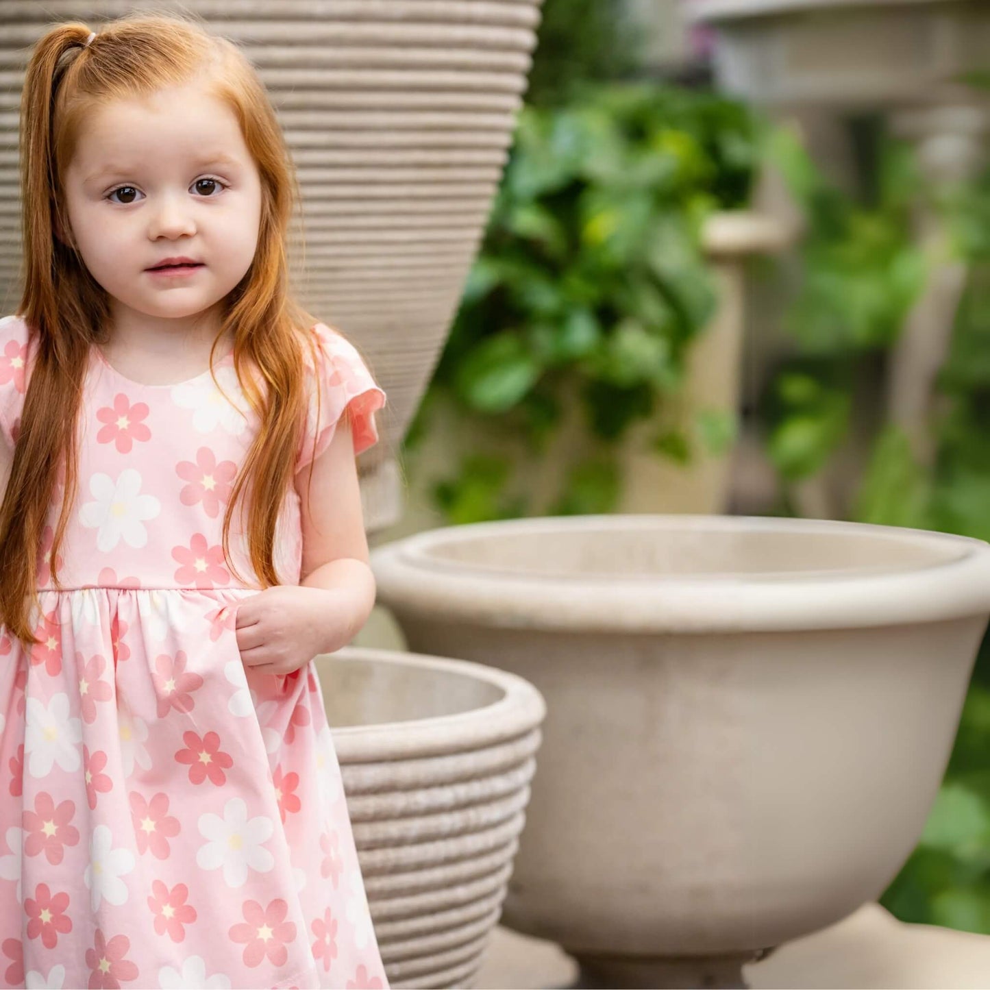 Organic Flutter Sleeve Toddler & Kid Dress - Pink Flowers
