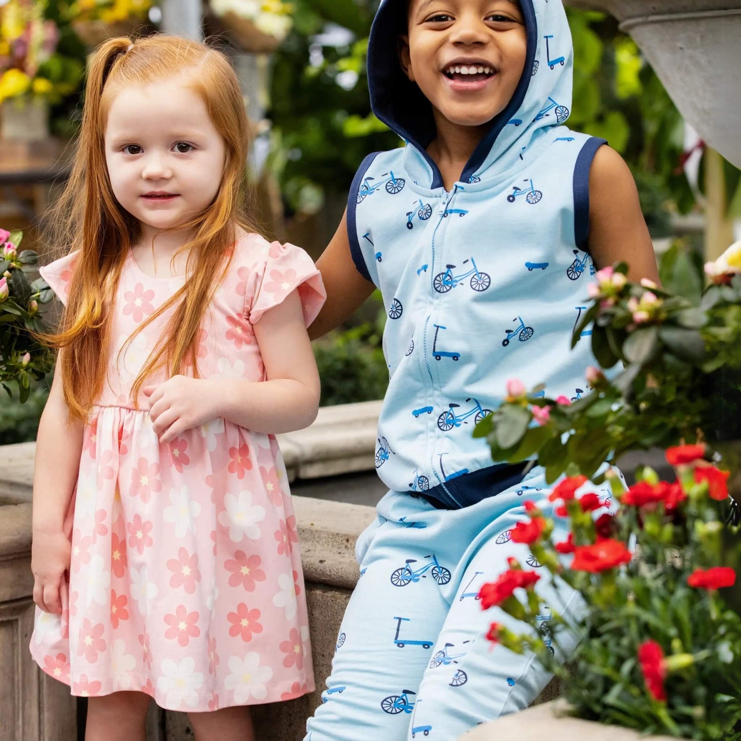 Organic Flutter Sleeve Toddler & Kid Dress - Pink Flowers