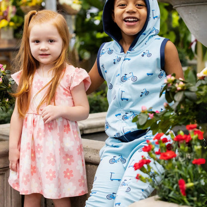 Organic Flutter Sleeve Toddler & Kid Dress - Pink Flowers