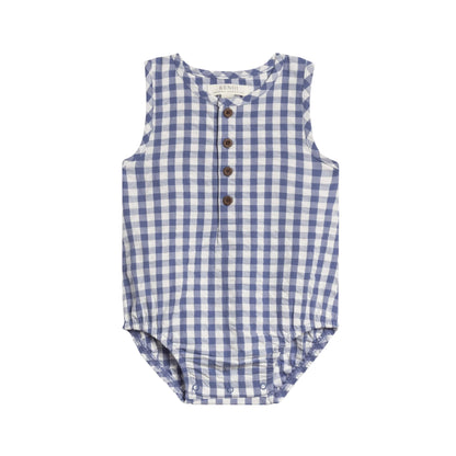 Organic Seersucker Baby Bubble Romper - Marino Gingham