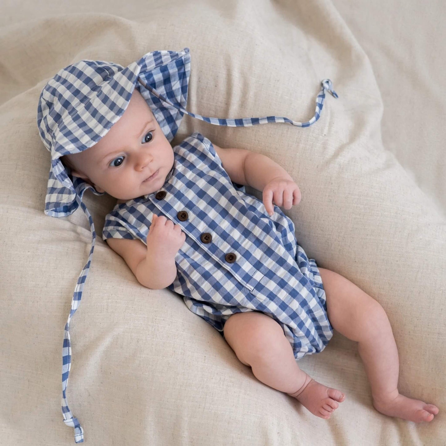 Organic Seersucker Baby Bubble Romper - Marino Gingham