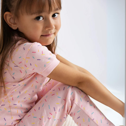 Organic Short Sleeve Two-Piece Toddler Pajama Set - Colorful Sprinkles