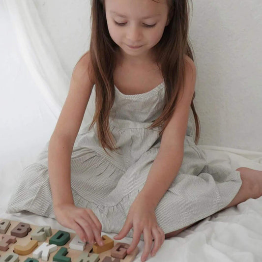 Organic Toddler Cari Seersucker Tiered Dress - Shore Stripe / Mist