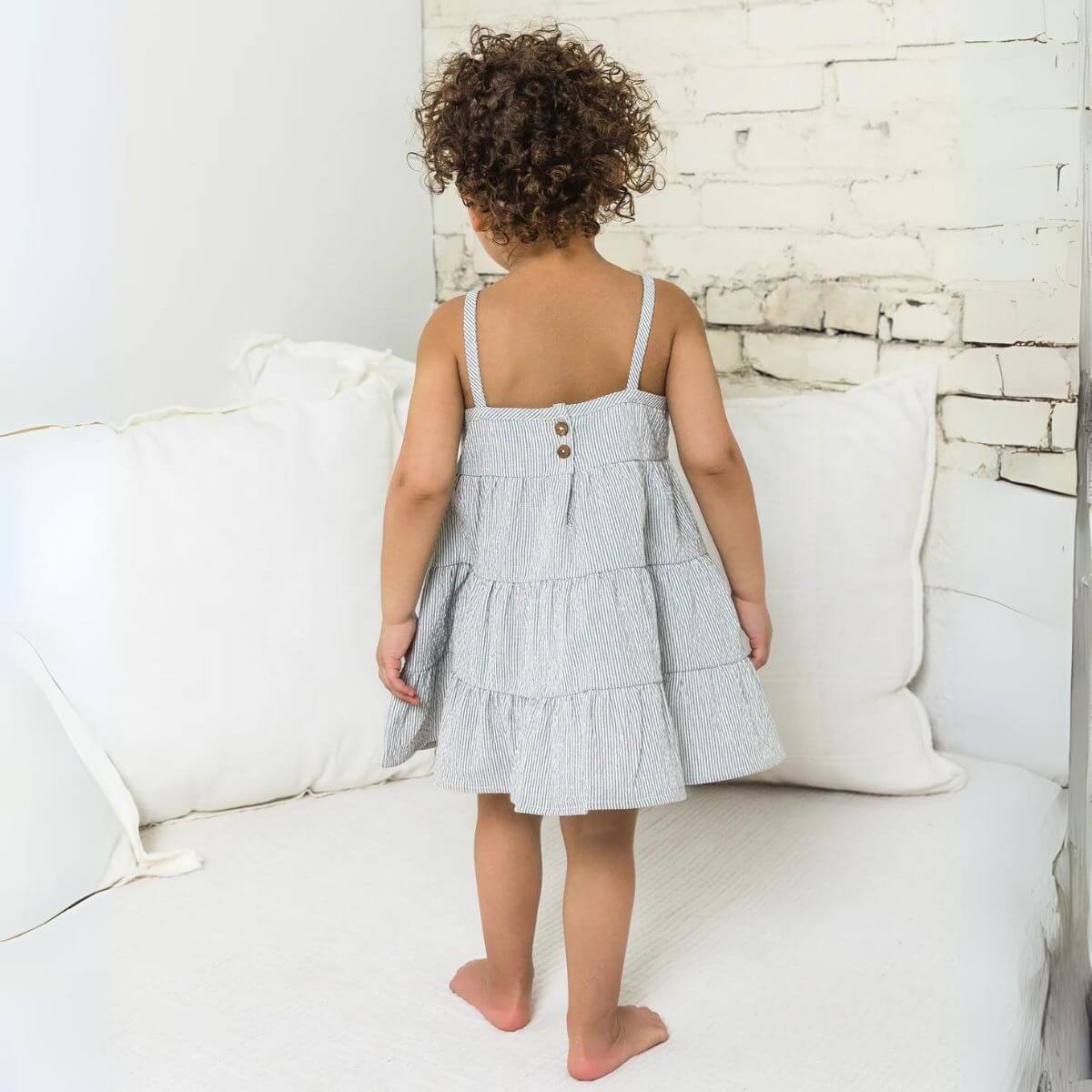 Organic Toddler Cari Seersucker Tiered Dress - Shore Stripe / Mist