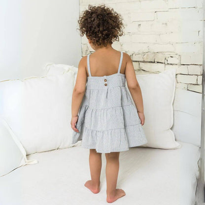 Organic Toddler Cari Seersucker Tiered Dress - Shore Stripe / Mist