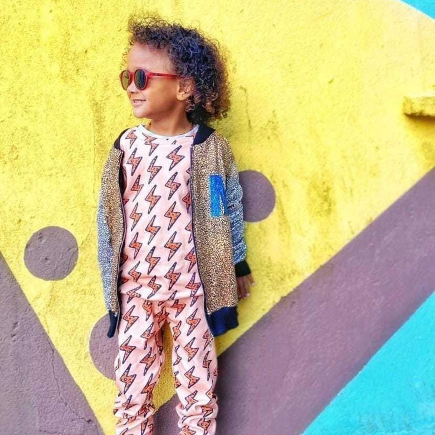 Organic Toddler Long Sleeve Graphic Top - Leopard Lightning Bolts