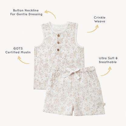 Organic Toddler Outfit / Tank & Shorts Set - Floral Summer Bloom