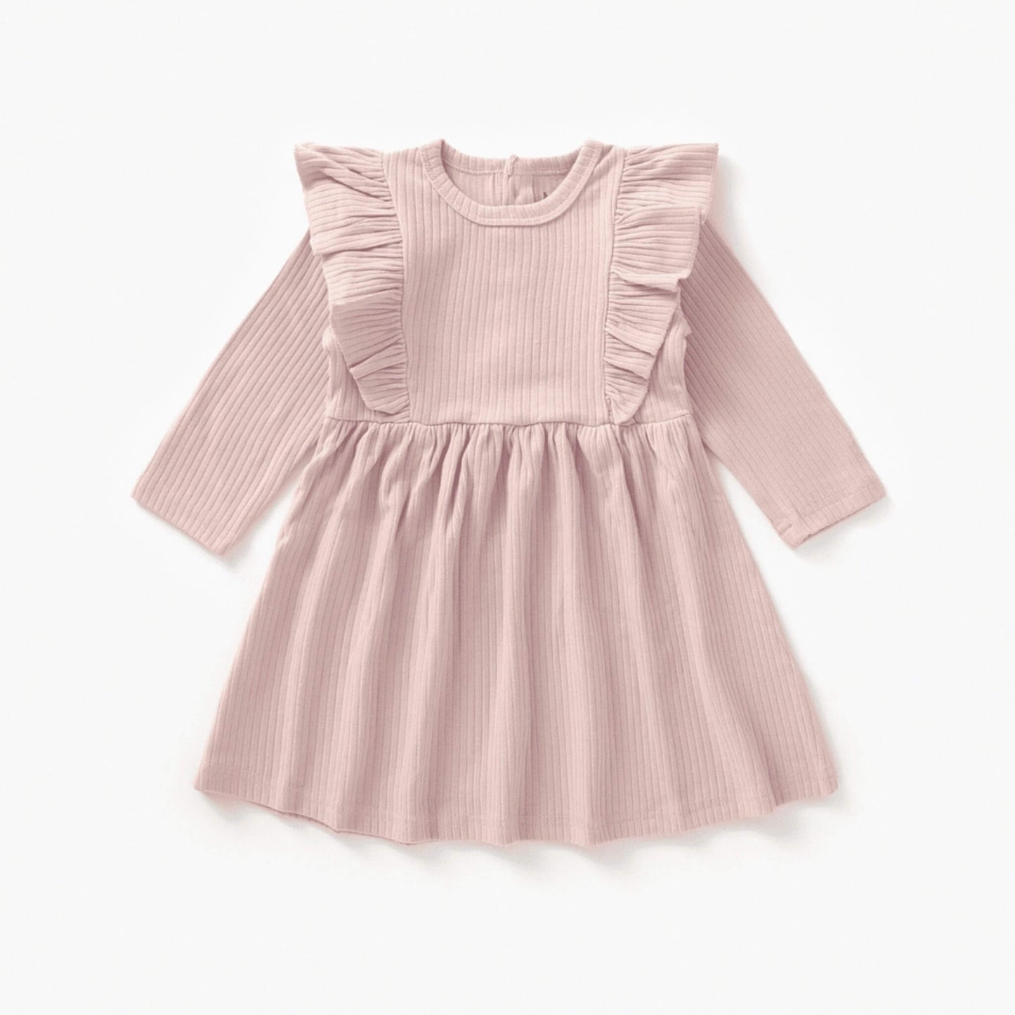 Organic Toddler Ribbed Flutter Dress - Blush