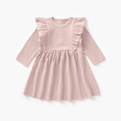 Organic Toddler Ribbed Flutter Dress - Blush