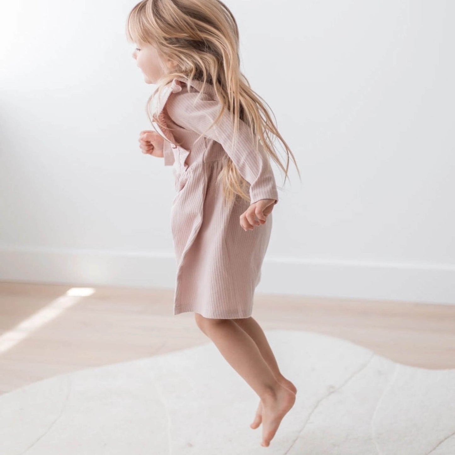 Organic Toddler Ribbed Flutter Dress - Blush