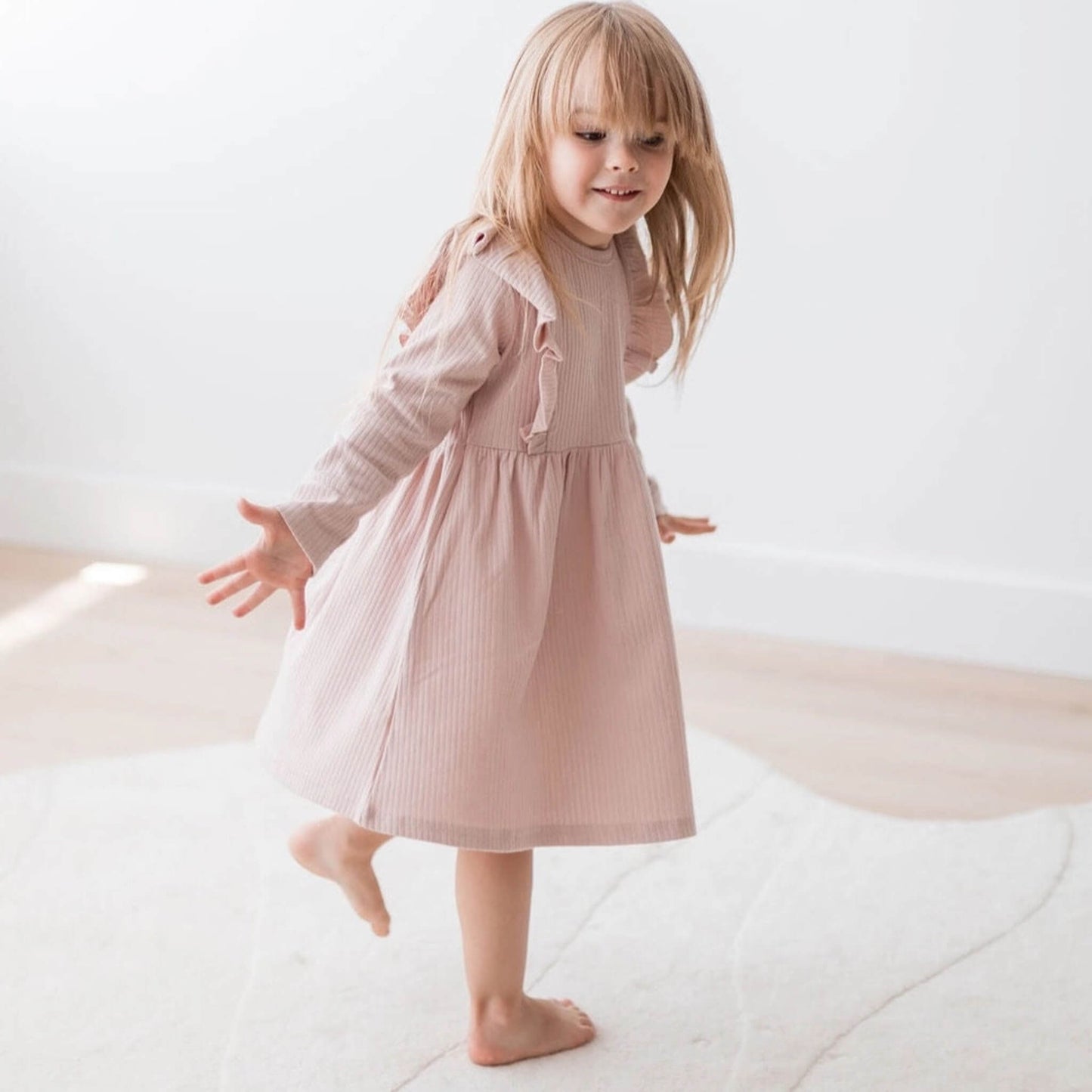 Organic Toddler Ribbed Flutter Dress - Blush