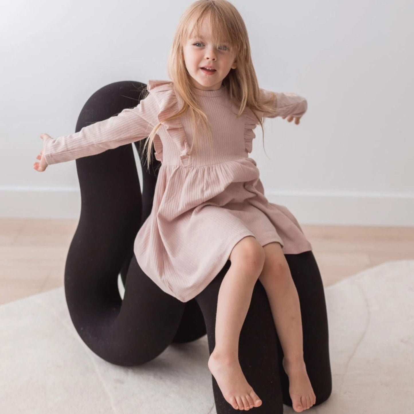 Organic Toddler Ribbed Flutter Dress - Blush