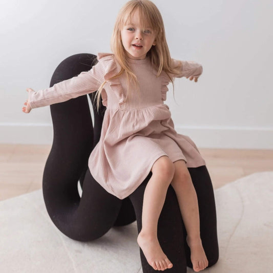 Organic Toddler Ribbed Flutter Dress - Blush