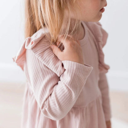 Organic Toddler Ribbed Flutter Dress - Blush