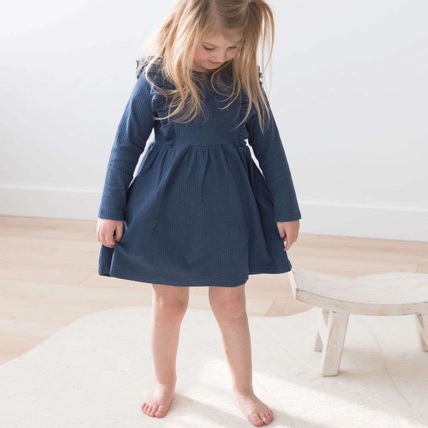 Organic Baby & Toddler Ribbed Flutter Dress - Navy