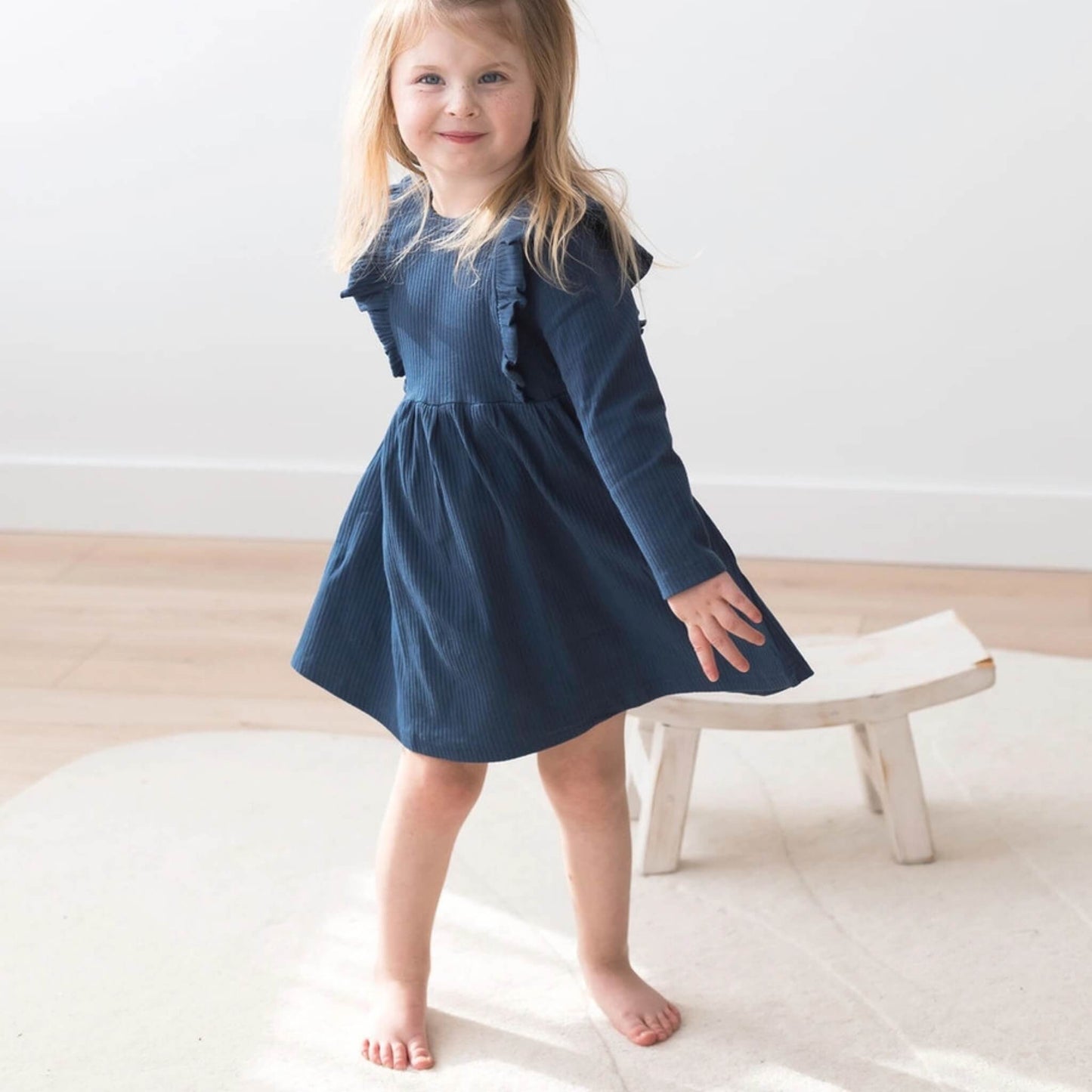 Organic Baby & Toddler Ribbed Flutter Dress - Navy
