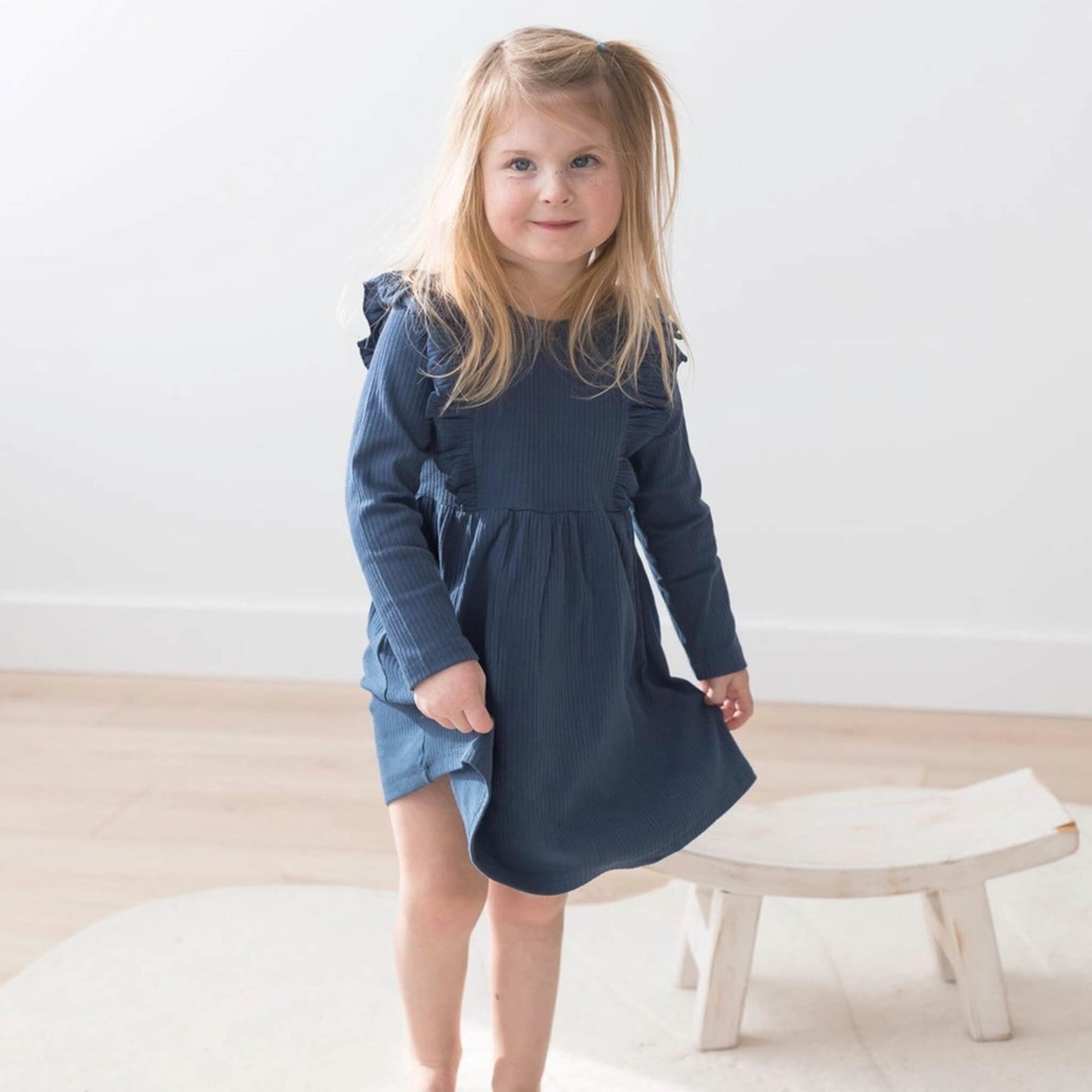 Organic Baby & Toddler Ribbed Flutter Dress - Navy