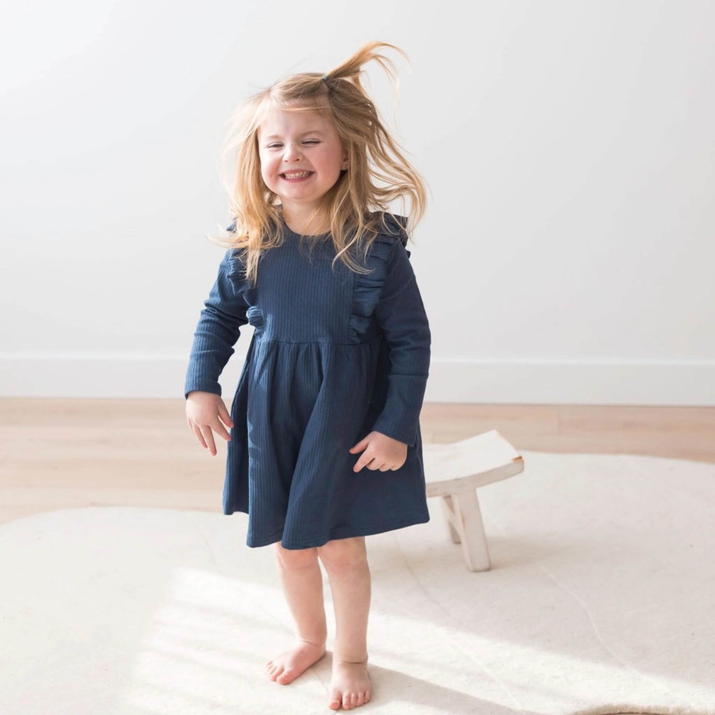 Organic Baby & Toddler Ribbed Flutter Dress - Navy