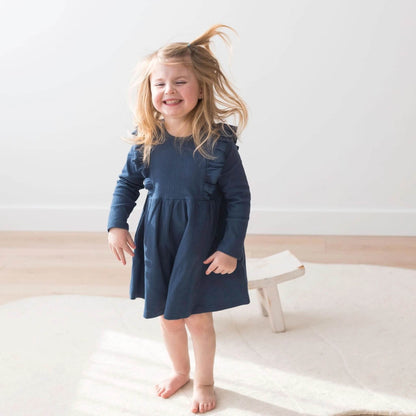 Organic Baby & Toddler Ribbed Flutter Dress - Navy
