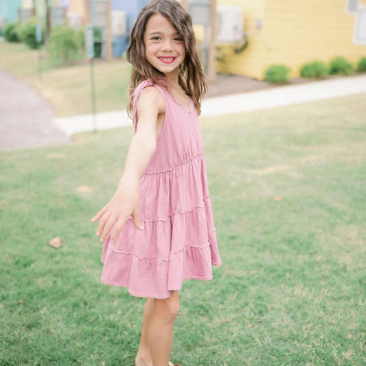 Organic Kid Tiered Dress - Dusty Pink