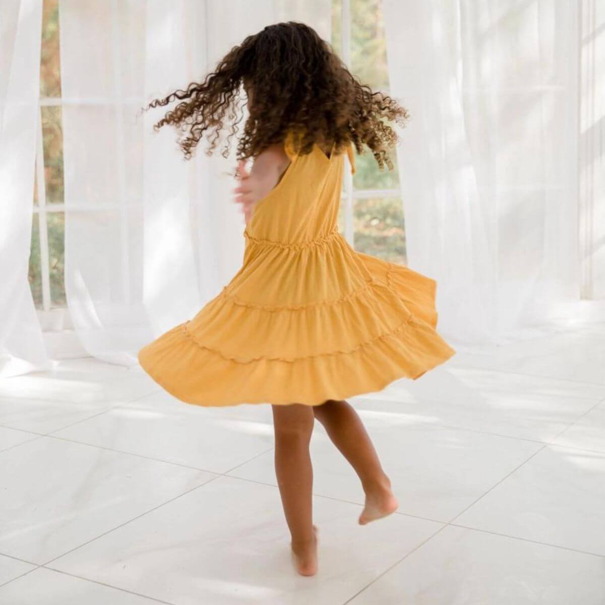 Organic Toddler / Kid Tiered Dress - Sunflower Gold
