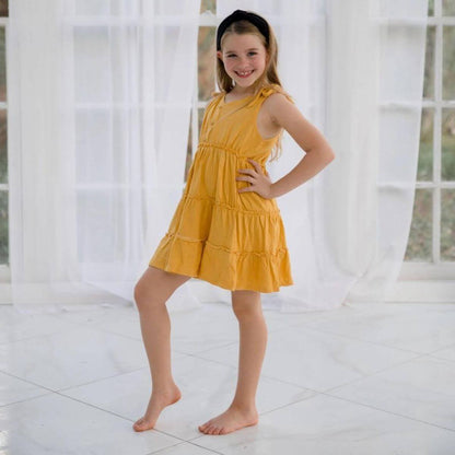 Organic Toddler / Kid Tiered Dress - Sunflower Gold