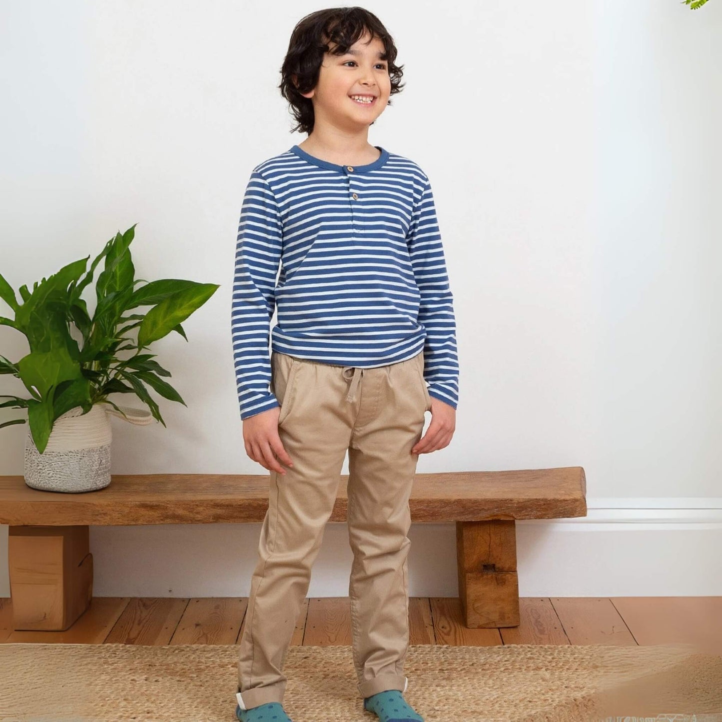 Organic Toddler & Kid Boys Stripe Long Sleeve Henley