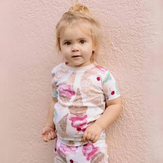 Organic Toddler & Kid Pajamas Short & Tee Set - Ice Cream Social