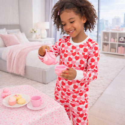 Organic Kids Pajamas - Red & Pink Hearts