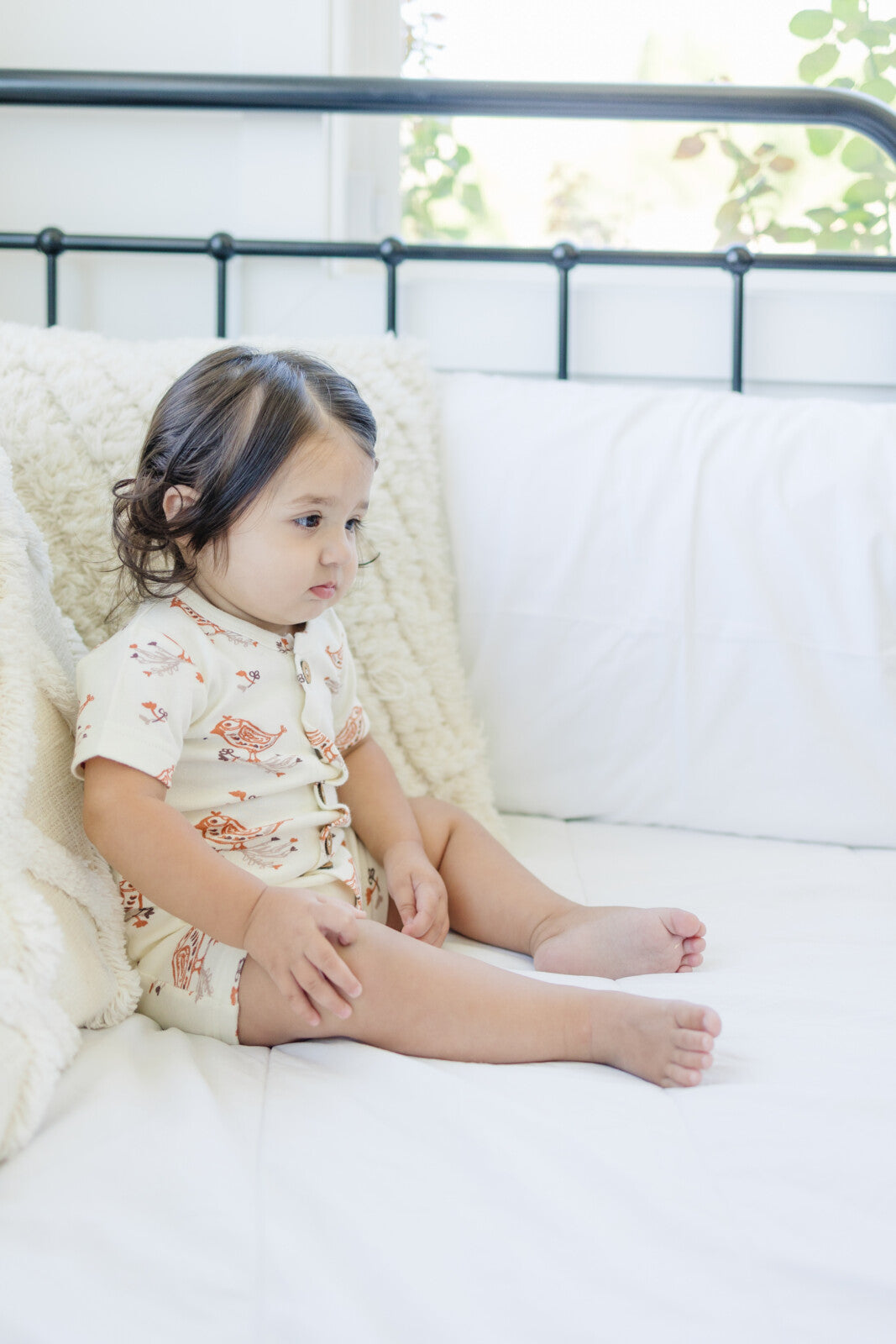 Organic Short Sleeve Baby Romper - Celadon Quail