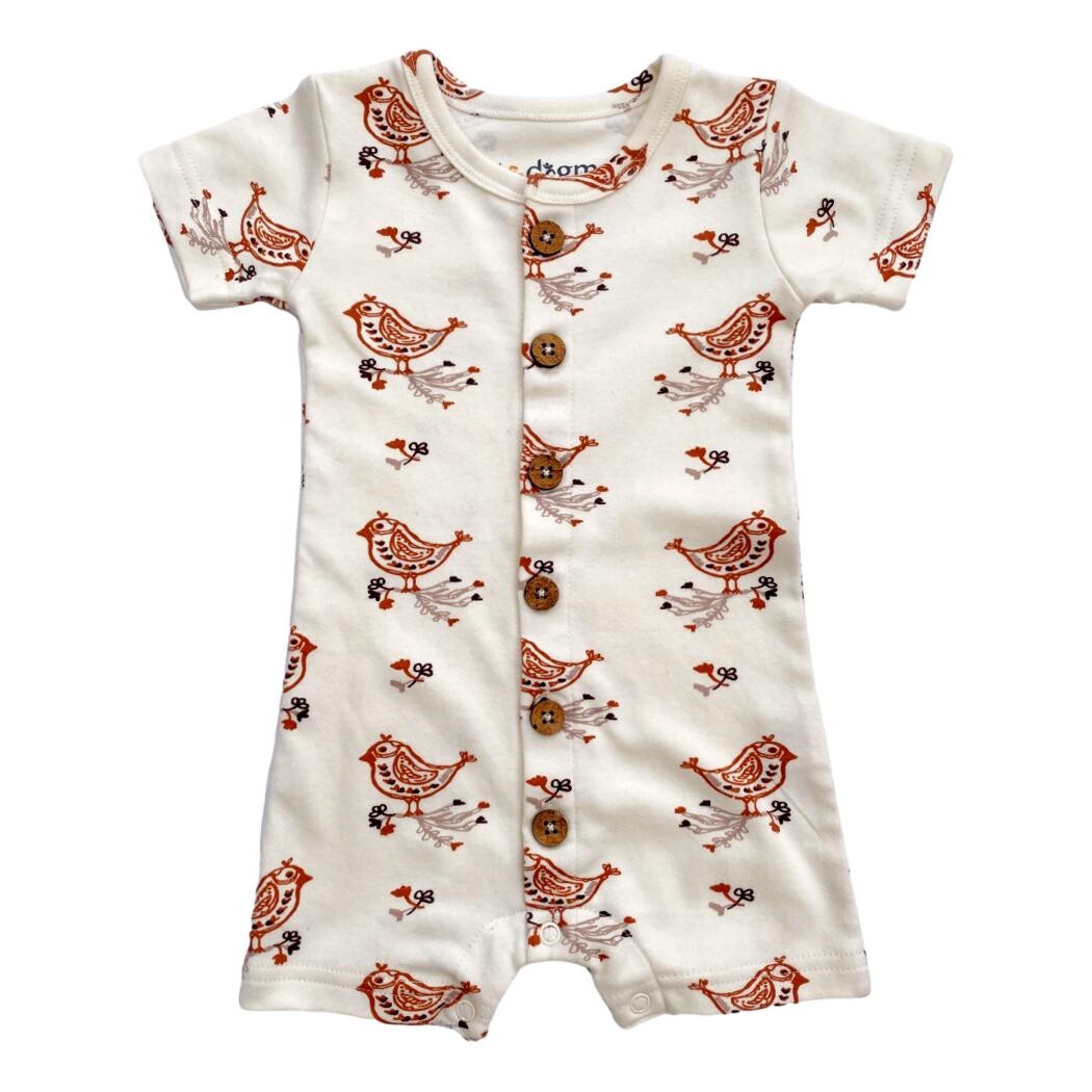 Organic Short Sleeve Baby Romper - Celadon Quail