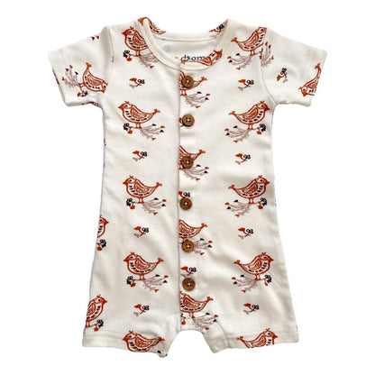 Organic Short Sleeve Baby Romper - Celadon Quail