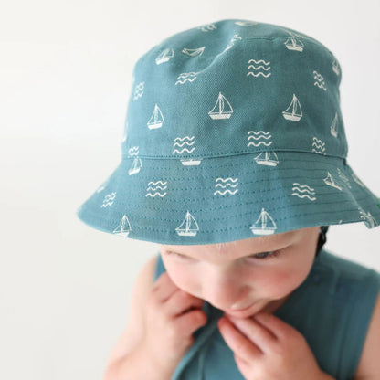 Reversible Organic Baby & Toddler Bucket Hat - Sailboats