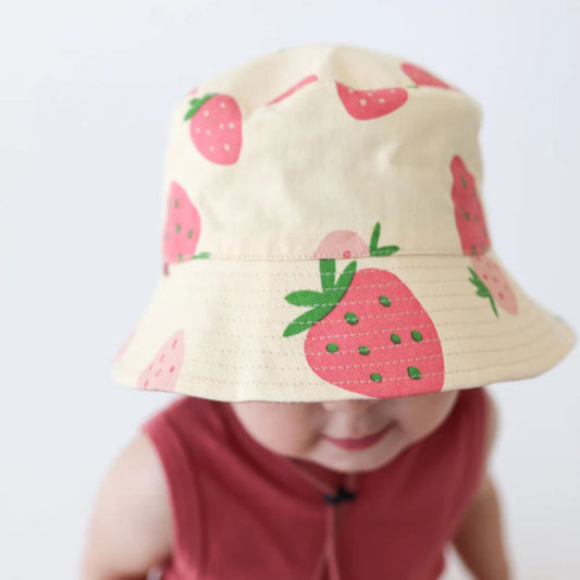 Reversible Organic Baby & Toddler Bucket Hat - Strawberries and Rose