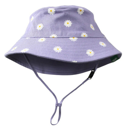 Reversible Organic Baby & Toddler Bucket Hat - Daisies and Lilac