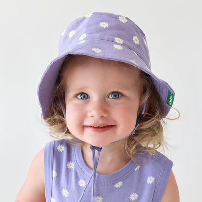 Reversible Organic Baby & Toddler Bucket Hat - Daisies and Lilac