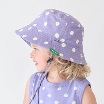 Reversible Organic Baby & Toddler Bucket Hat - Daisies and Lilac