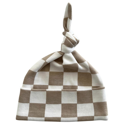 Organic Baby Beanie - Tiramisu Checkerboard