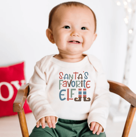 Organic Baby Long Sleeve Graphic Bodysuit - Santa's Favorite Elf