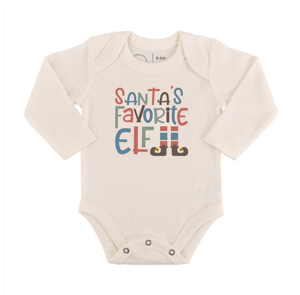 Organic Baby Long Sleeve Graphic Bodysuit - Santa's Favorite Elf