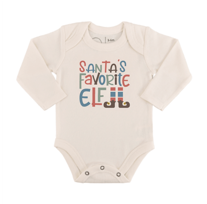 Organic Baby Long Sleeve Graphic Bodysuit - Santa's Favorite Elf