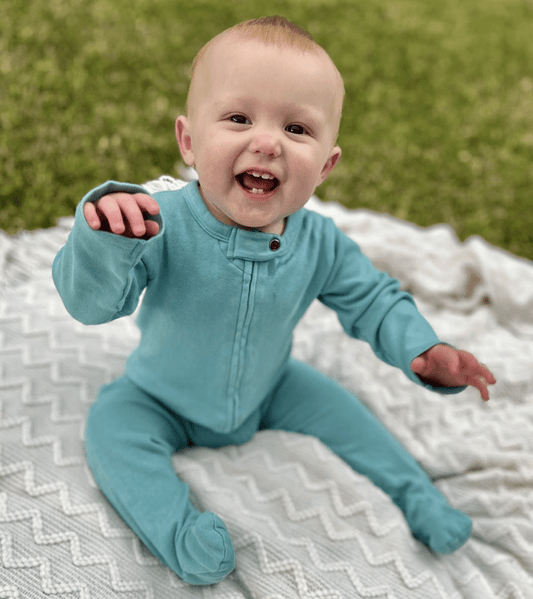 Organic Baby Footed Sleeper - Vintage Aqua