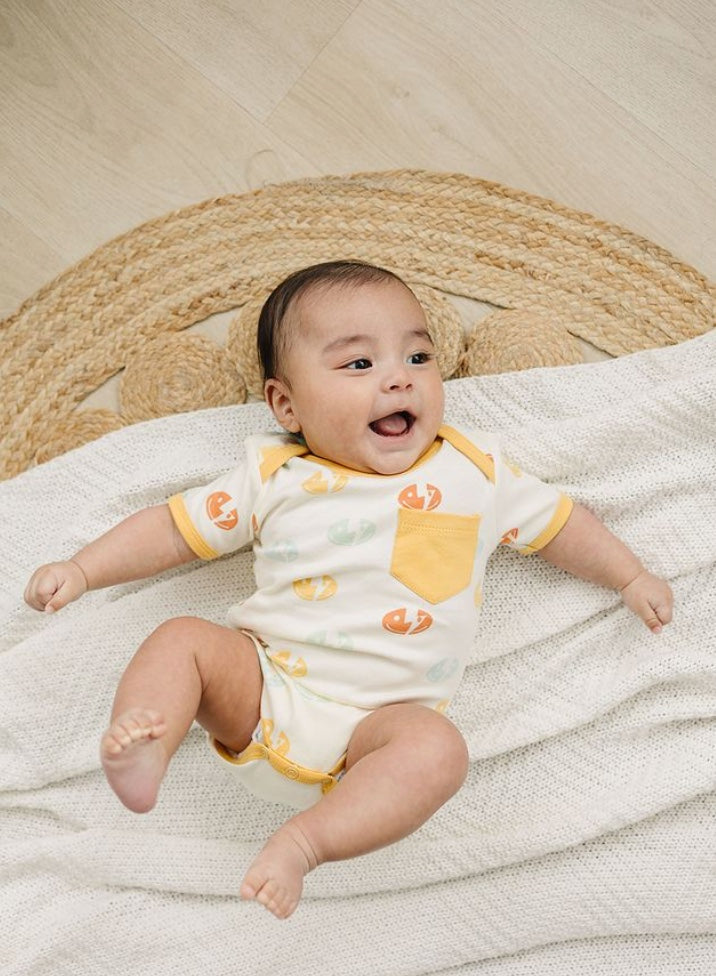 Organic Cotton Short Sleeve Baby Bodysuit - Smiley Bolts