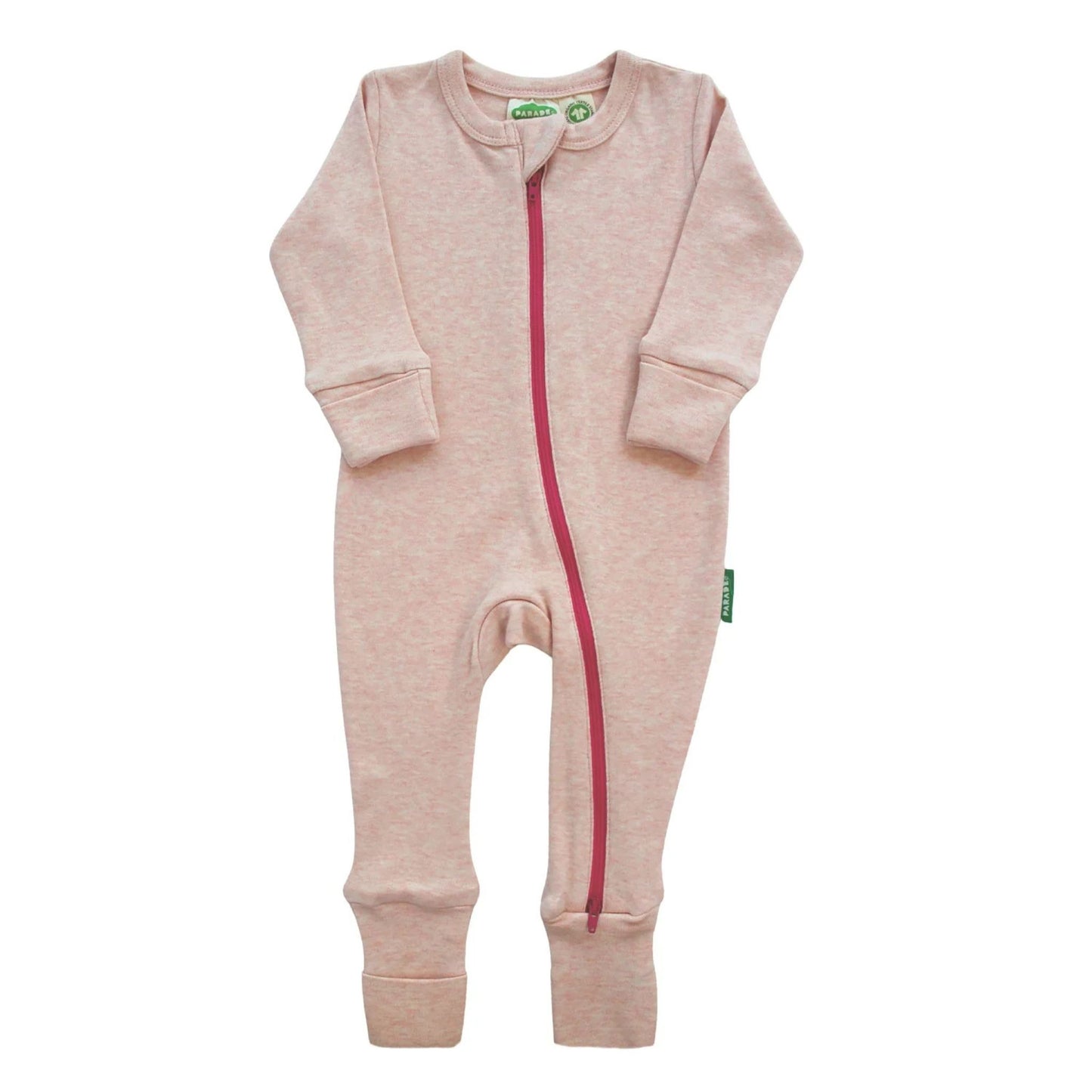 Organic Baby Melange '2-Way' Zip Romper w/ Mitts - Pink