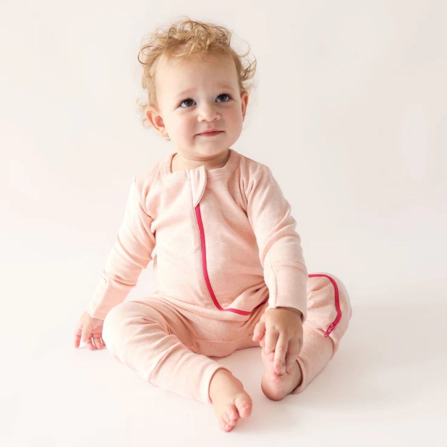 Organic Baby Melange '2-Way' Zip Romper w/ Mitts - Pink