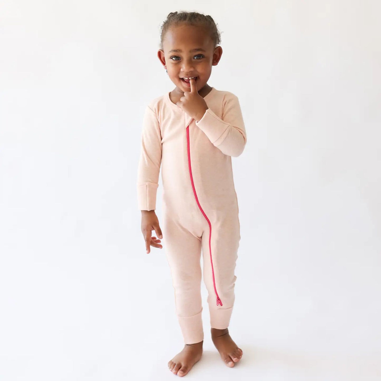 Organic Baby Melange '2-Way' Zip Romper w/ Mitts - Pink