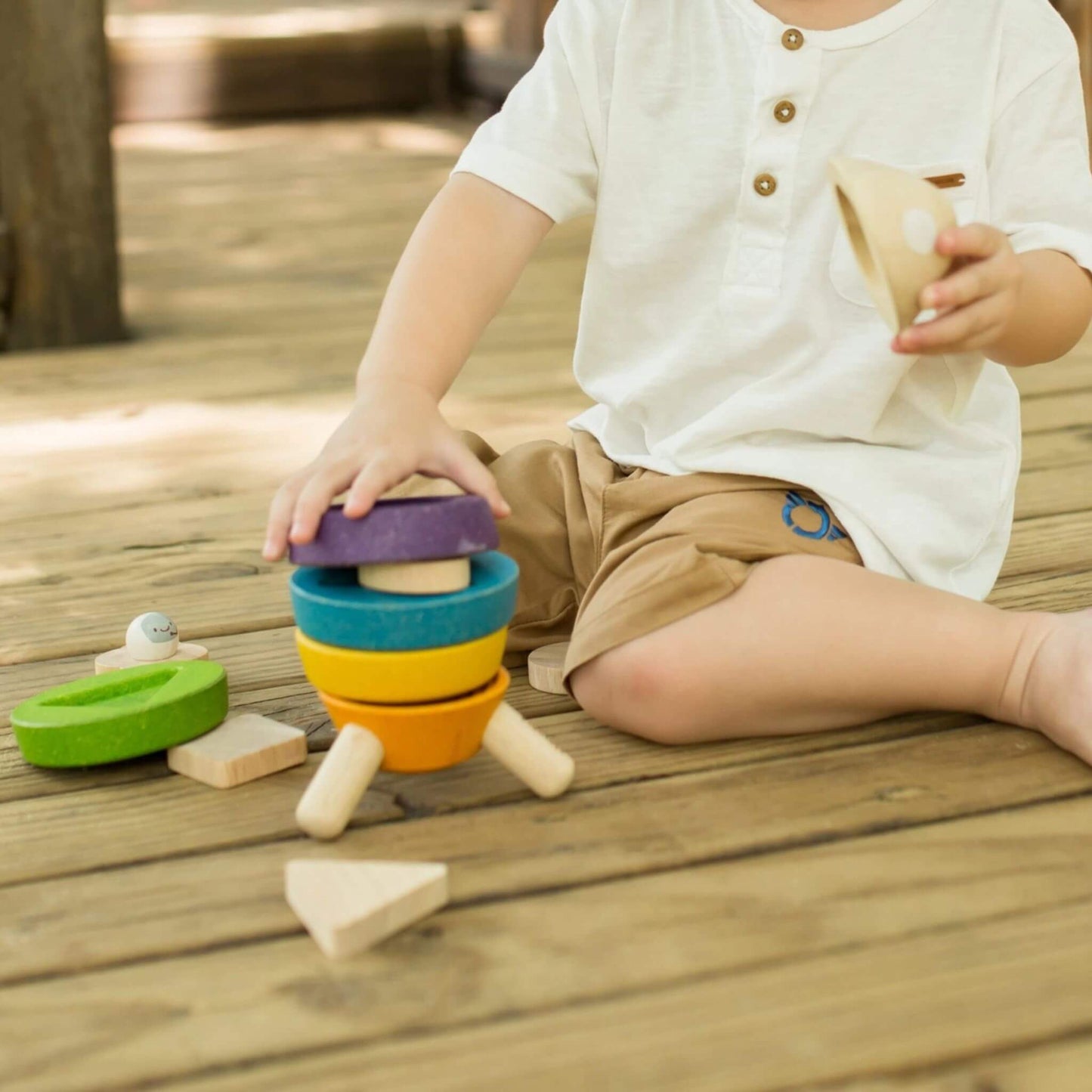 Stacking Rocket Wood Ring Set Toy